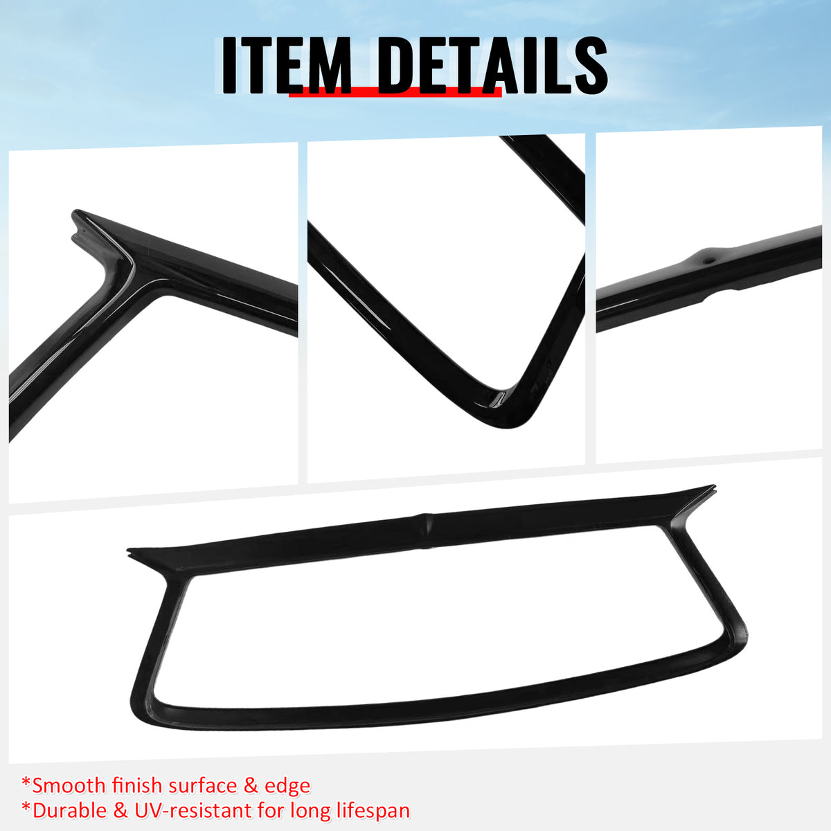 For 17-22 Infiniti Q60 Gloss Black OE Style Front Grille Frame Outline Trim ABS