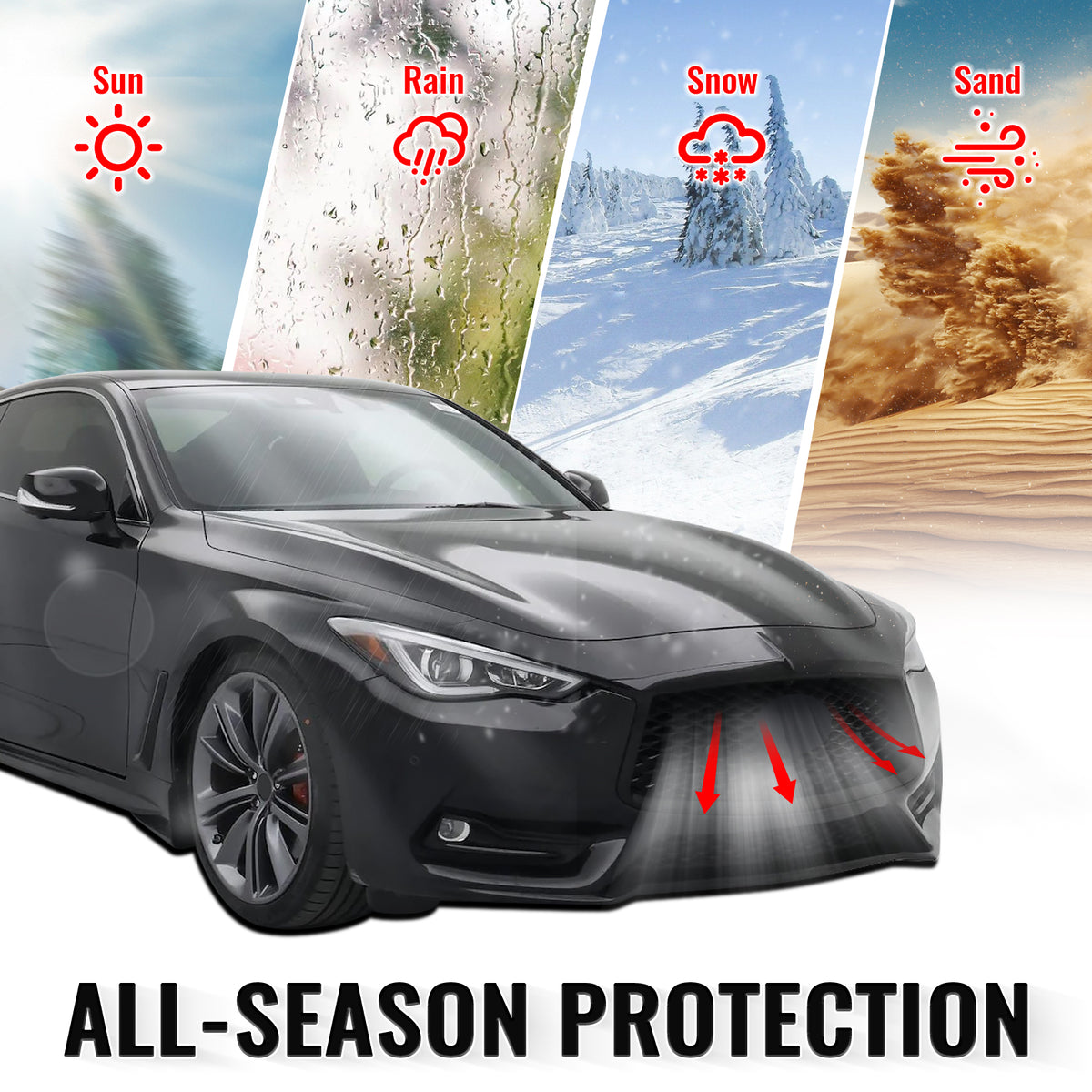 For 17-22 Infiniti Q60 Gloss Black OE Style Front Grille Frame Outline Trim ABS