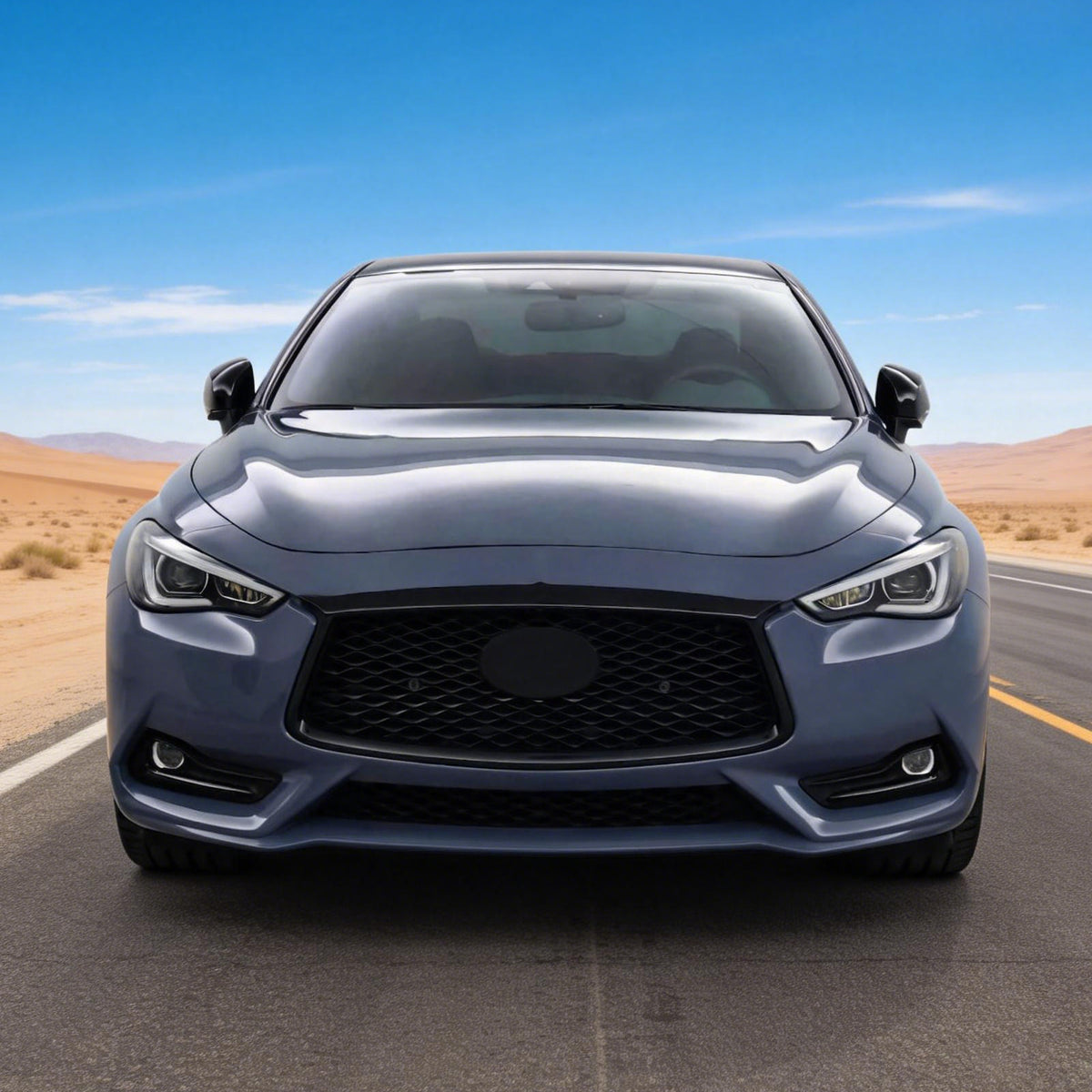 For 17-22 Infiniti Q60 Gloss Black OE Style Front Grille Frame Outline Trim ABS