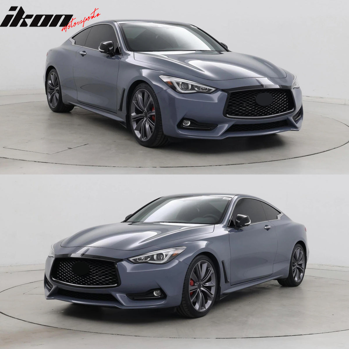 For 17-22 Infiniti Q60 Gloss Black OE Style Front Grille Frame Outline Trim ABS