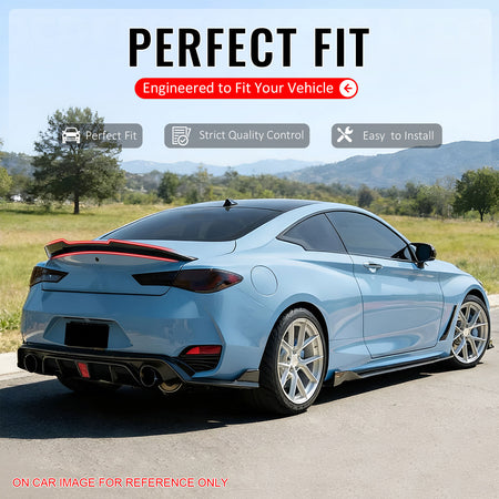 IKON MOTORSPORTS, Trunk Spoiler Compatible with 2017-2022 INFINITI Q60 All Models, PSM Style Carbon Fiber Print ABS Plastic Add-on Rear Trunk Lid Spoiler Wing Lip 1Piece