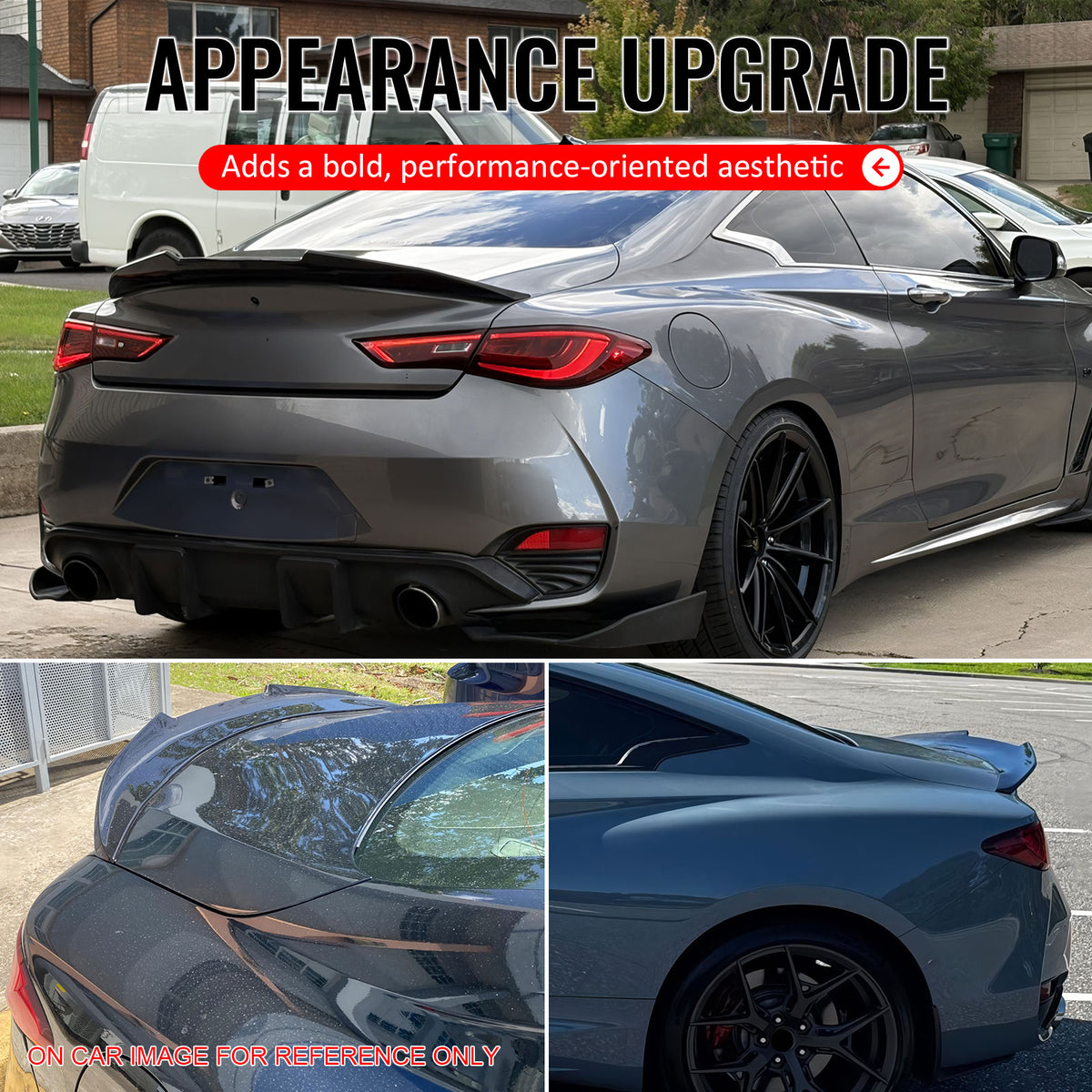 Fits 17-22 INFINITI Q60 Trunk Spoiler Carbon Fiber Print PSM Style Rear Wing ABS