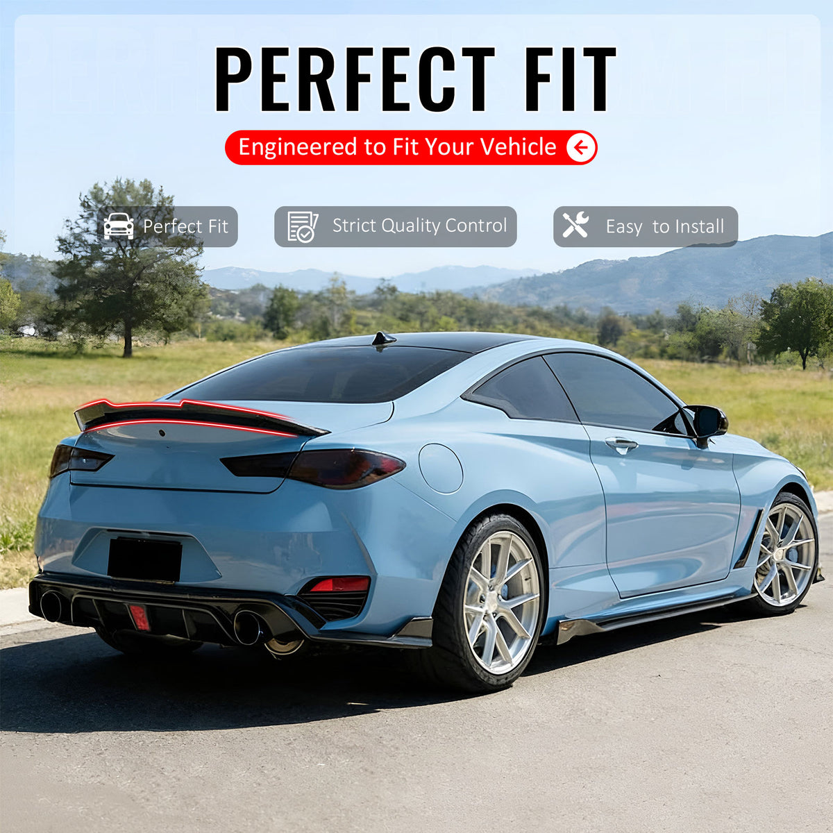 IKON MOTORSPORTS, Trunk Spoiler Compatible with 2017-2022 INFINITI Q60 All Models, PSM Style Gloss Black ABS Plastic Add-on Rear Trunk Lid Spoiler Wing Lip 1Piece