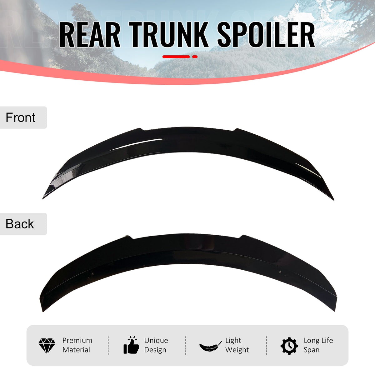 Fits 17-22 INFINITI Q60 Trunk Spoiler Wing Gloss Black PSM Style Rear Wing ABS