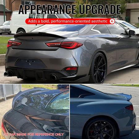 Fits 17-22 INFINITI Q60 Trunk Spoiler Wing Gloss Black PSM Style Rear Wing ABS