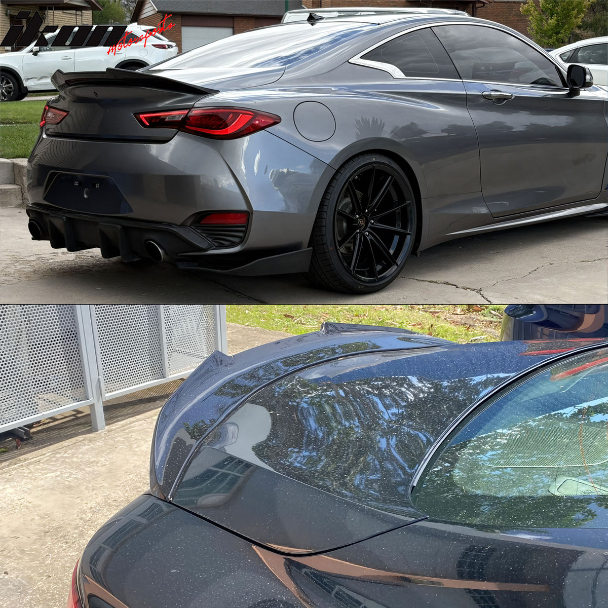 Fits 17-22 INFINITI Q60 Trunk Spoiler Wing Gloss Black PSM Style Rear Wing ABS