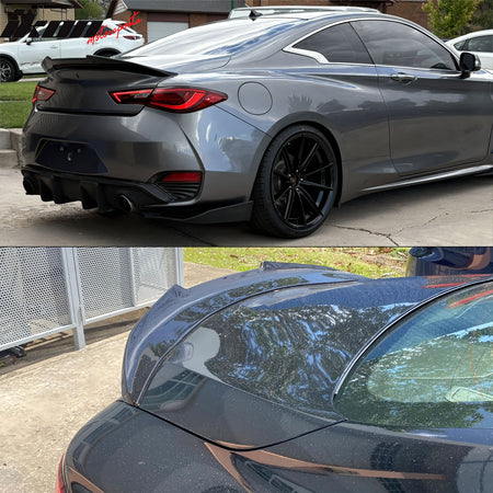 Fits 17-22 INFINITI Q60 Trunk Spoiler Wing Gloss Black PSM Style Rear Wing ABS