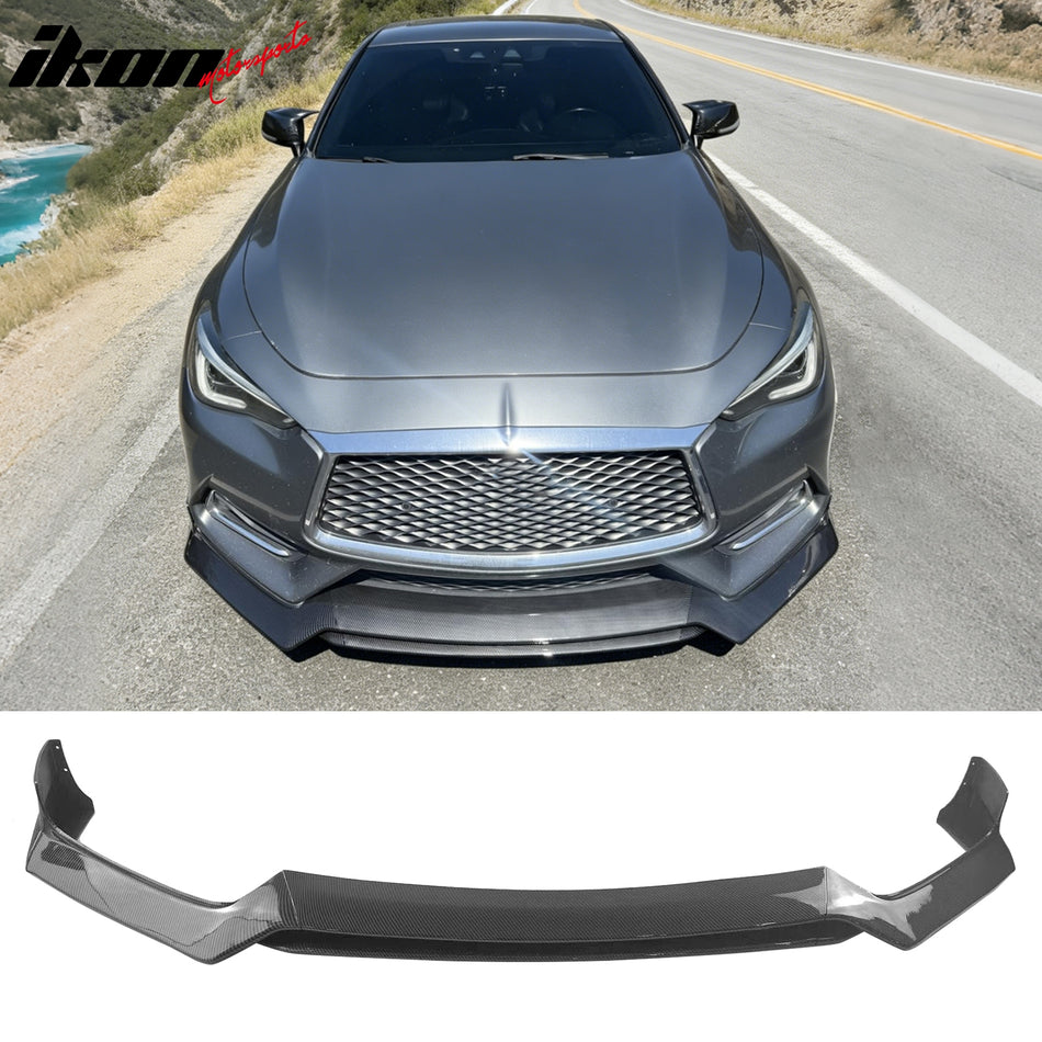 2017-2022 INFINITI Q60 V37 3PCS Front Lower Bumper Lip Air Dam Chin Spoiler Splitter RS JDM Style Painted Carbon Fiber Print PP Polypropylene