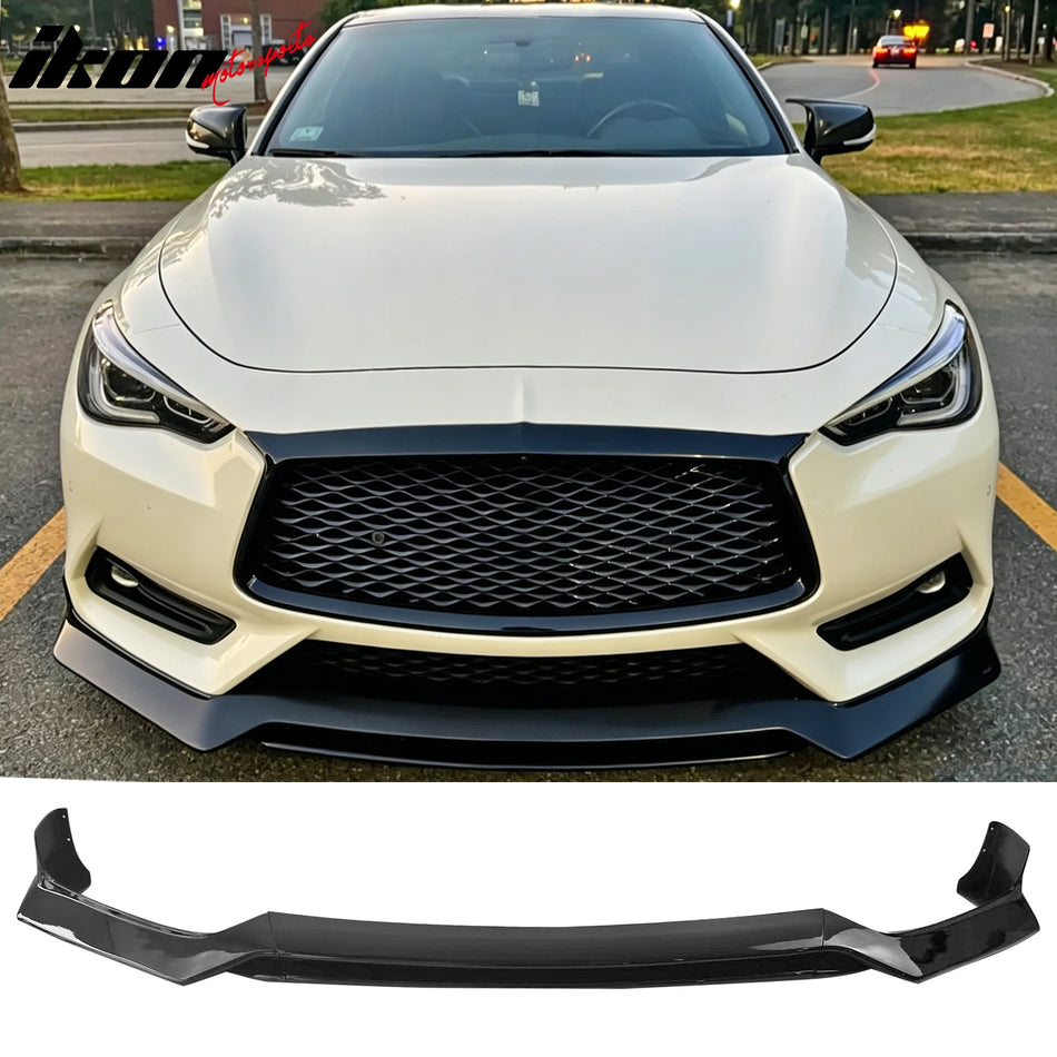 2017-2022 INFINITI Q60 V37 3PCS Front Lower Bumper Lip Air Dam Chin Spoiler Splitter RS JDM Style Painted Gloss Black PP Polypropylene
