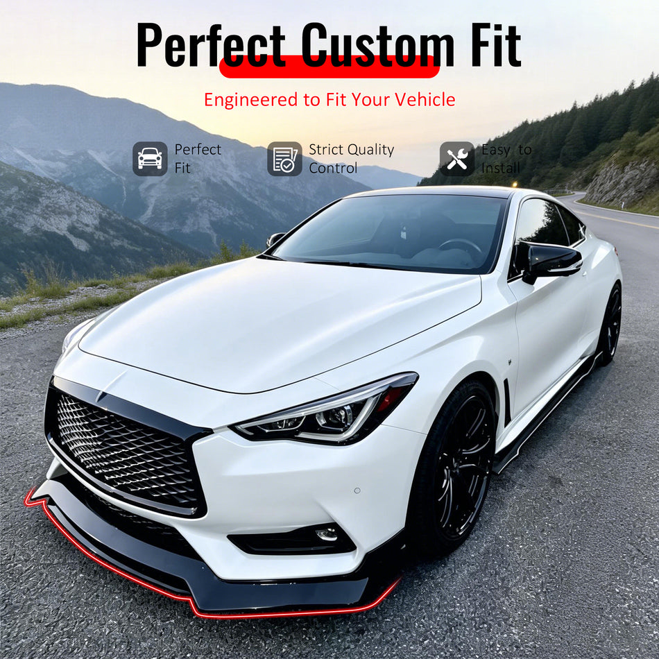 Fits 17-22 INFINITI Q60 V37 RS JDM Style Front Bumper Lip Chin Matte Black 3PCS