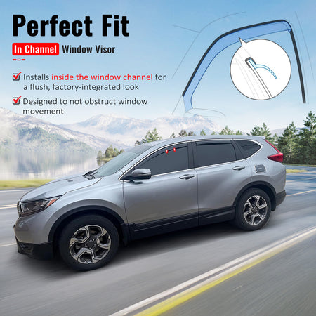 IKON MOTORSPORTS In Channel Window Visors Compatible with 2017-2022 Honda CR-V All Models, In Channel Style Injection PC Black Rain Guards, Side Window Wind Deflectors 4PCS