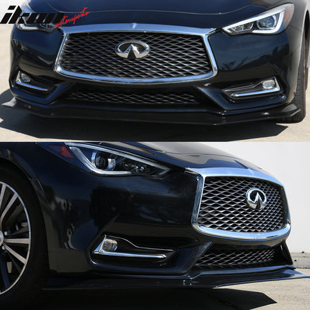 IKON MOTORSPORTS Front Bumper Lip, Compatible with 2017-2022 Infiniti Q60, IKON V4 Style Unpainted Black Polyurethane PU Air Dam Chin Spoiler Protector Splitter