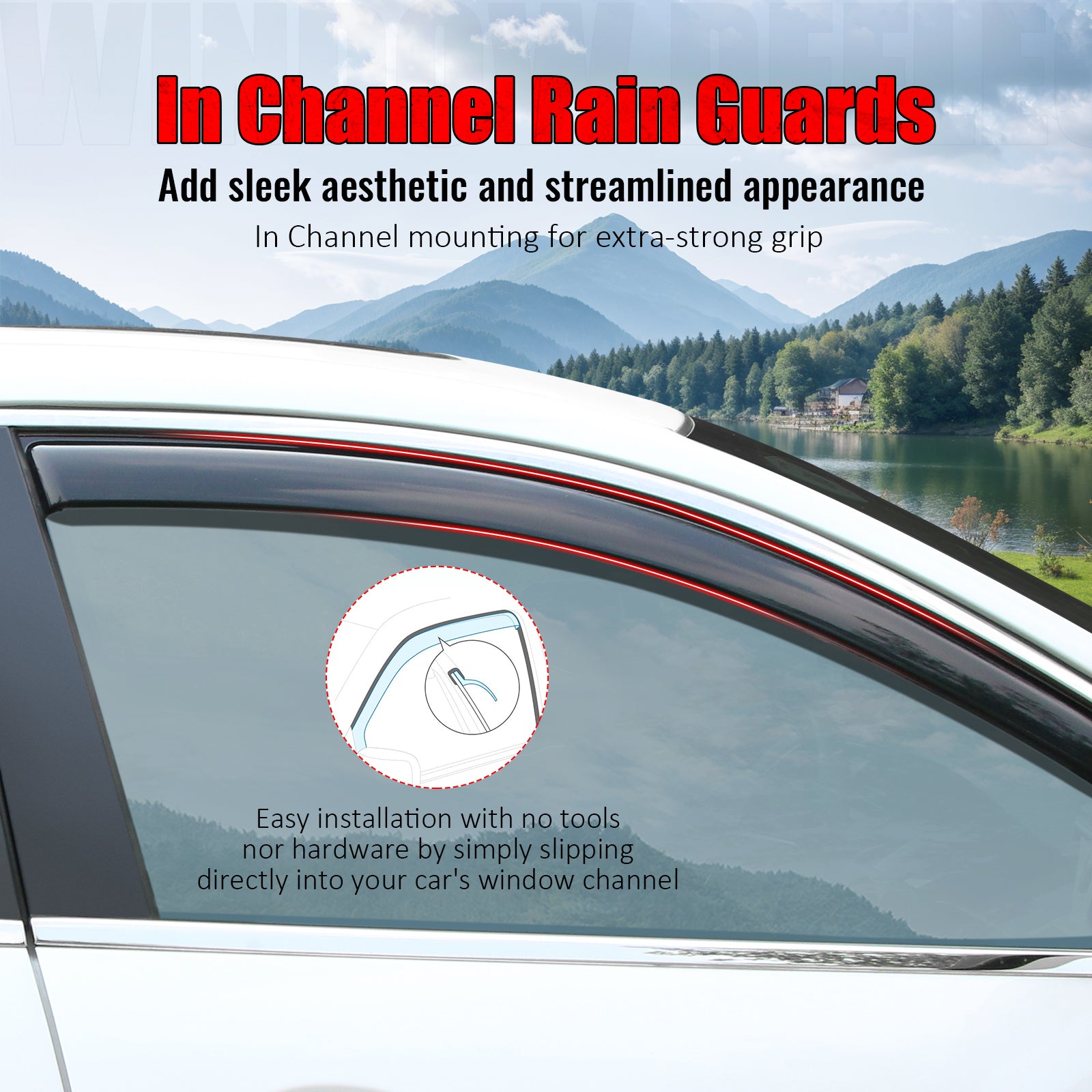 Fits 17-22 Nissan Rogue Sport 4PCS In-channel Window Visor Rain Sun Vent Shade