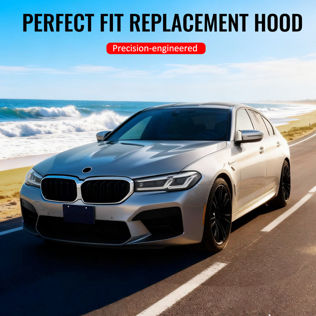 IKON MOTORSPORTS Hood Panel, Compatible with 2017-2023 BMW 5 Series G30 Sedan & F90 M5, F90 M5 Competition Style Aluminum Black Engine Front Bumper Hood Engine Bonnet Cover