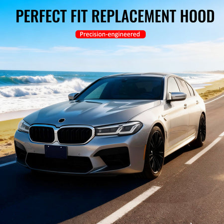 IKON MOTORSPORTS Hood Panel, Compatible with 2017-2023 BMW 5 Series G30 Sedan & F90 M5, F90 M5 Competition Style Aluminum Black Engine Front Bumper Hood Engine Bonnet Cover