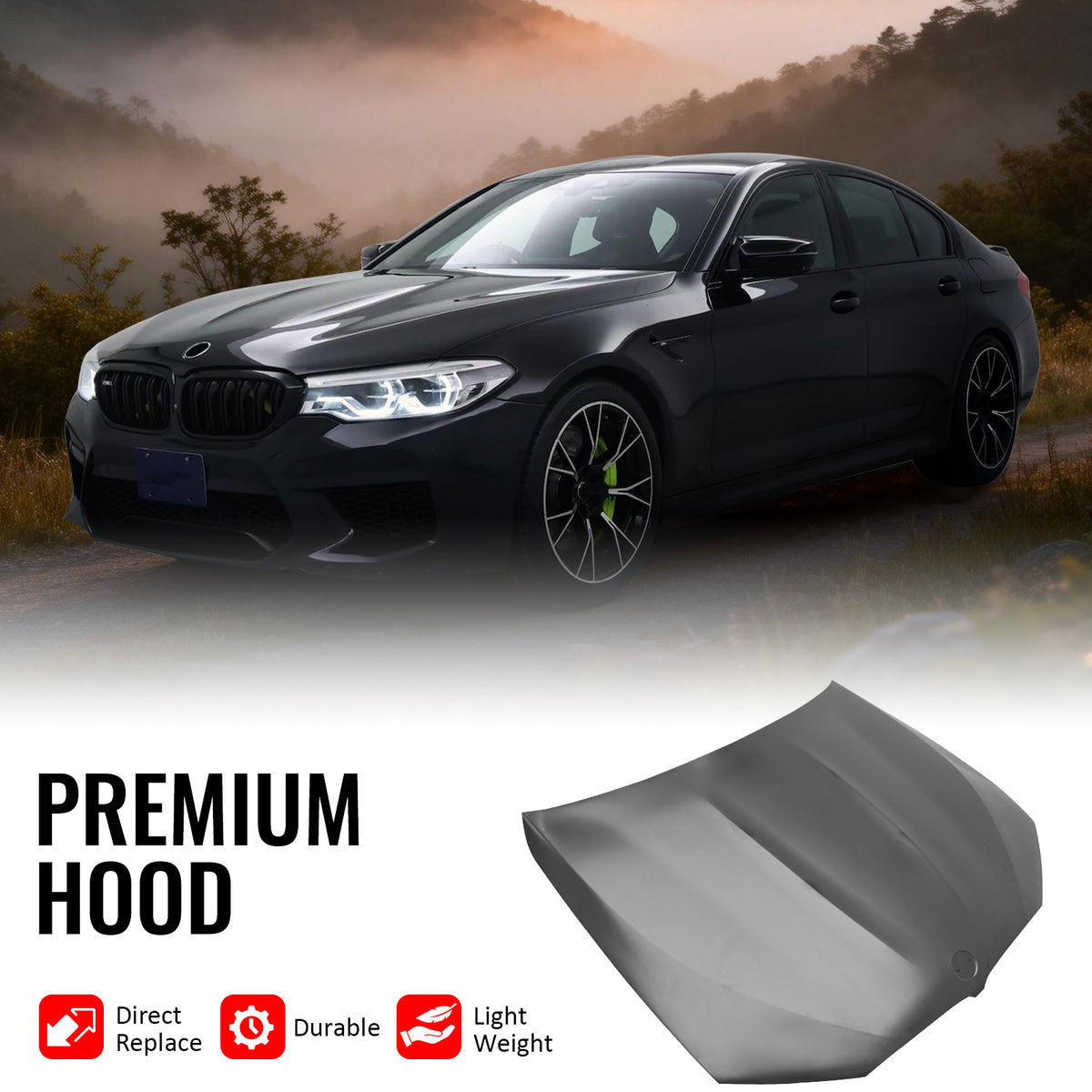 Fits 17-23 BMW 5 Series G30& F90 M5 Aluminum Front Hood - M5 Competition Style