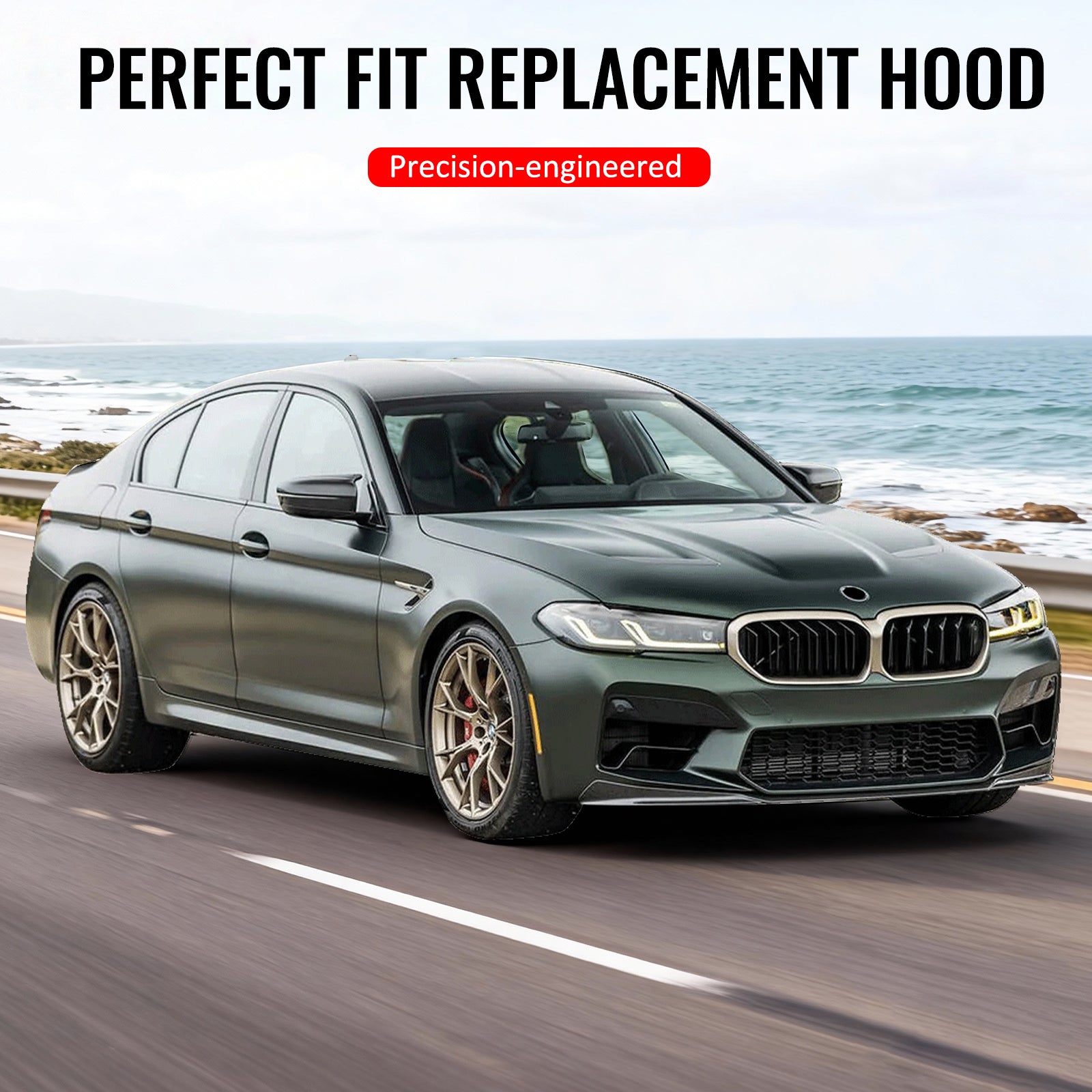 IKON MOTORSPORTS Hood Panel, Compatible with 2017-2023 BMW 5 Series G30 Sedan & F90 M5, F90 M5 CS Style Aluminum Black Engine Front Bumper Hood Engine Bonnet Cover