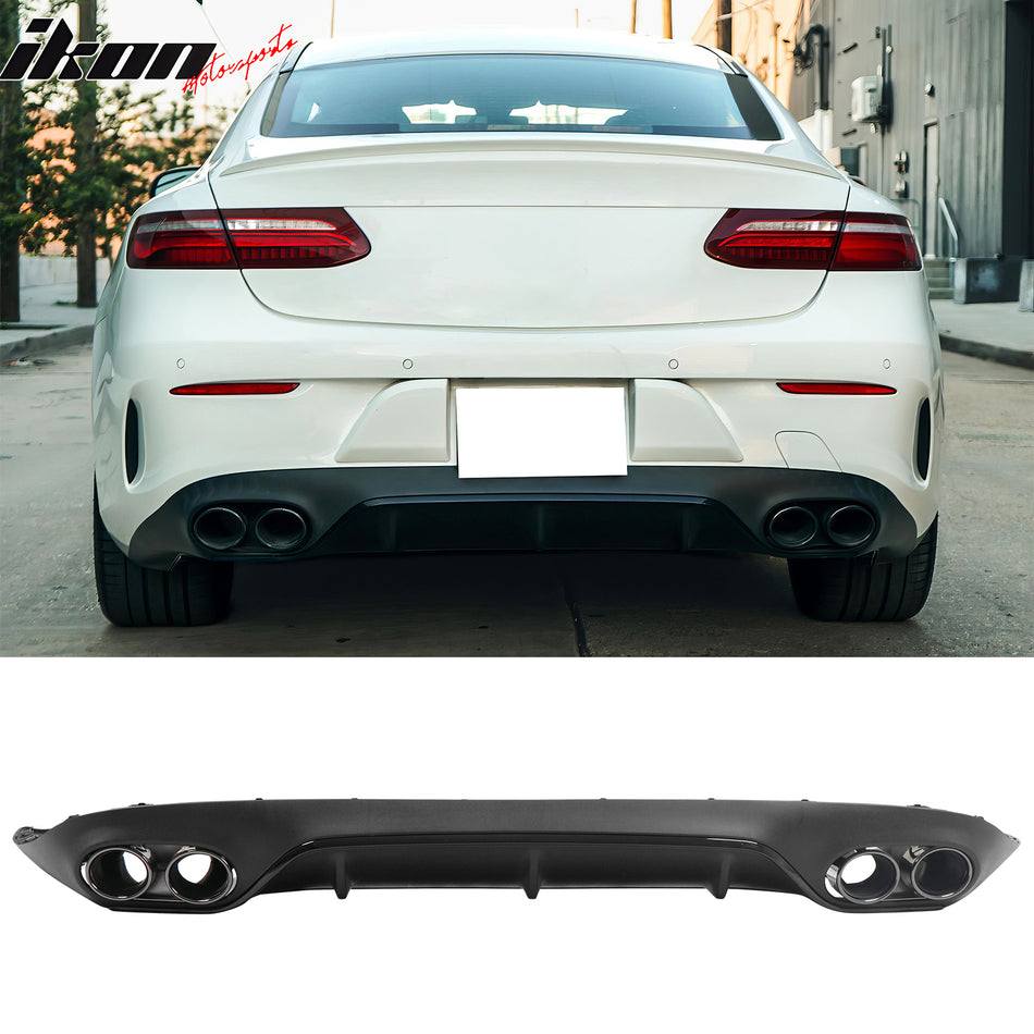 2017-2023 Benz E-Class C238 Coupe E53 Style Gloss Black Rear Diffuser PP + Exhaust Tips