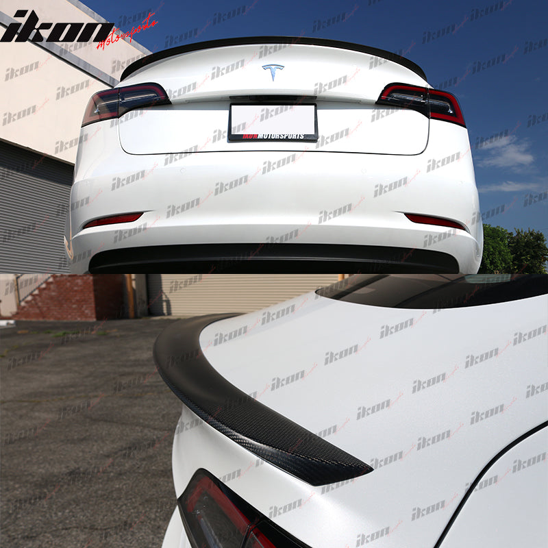 2017-2023 Tesla Model 3 IKON Rear Trunk Spoiler on Car Matte Carbon Fiber