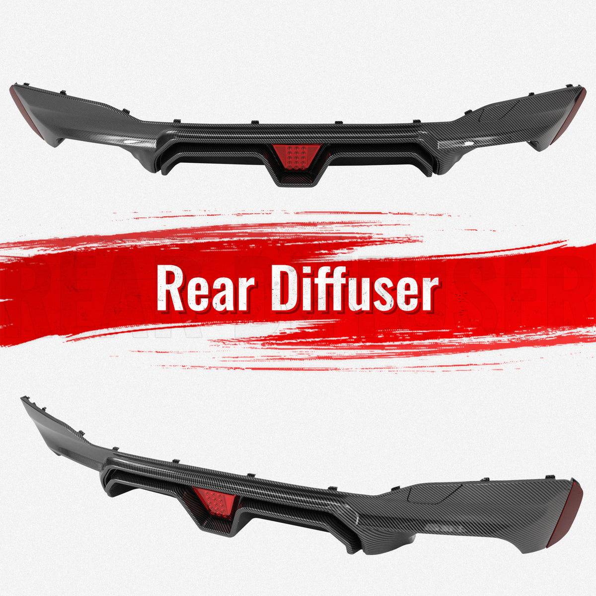 Fits 17-23 BMW G30 5 Series Carbon Fiber Print M5 CS Style Rear Diffuser w/ LED