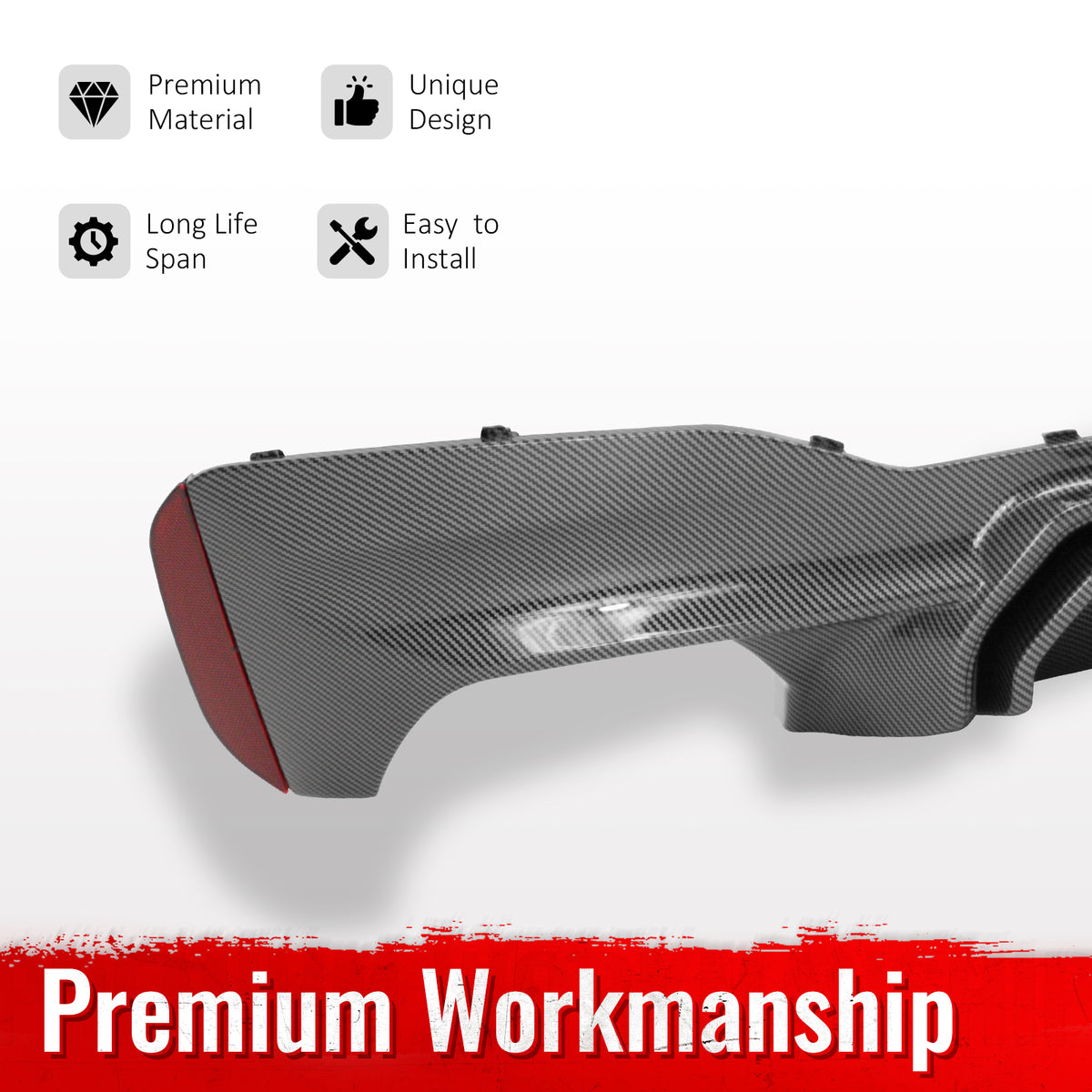 Fits 17-23 BMW G30 5 Series Carbon Fiber Print M5 CS Style Rear Diffuser w/ LED