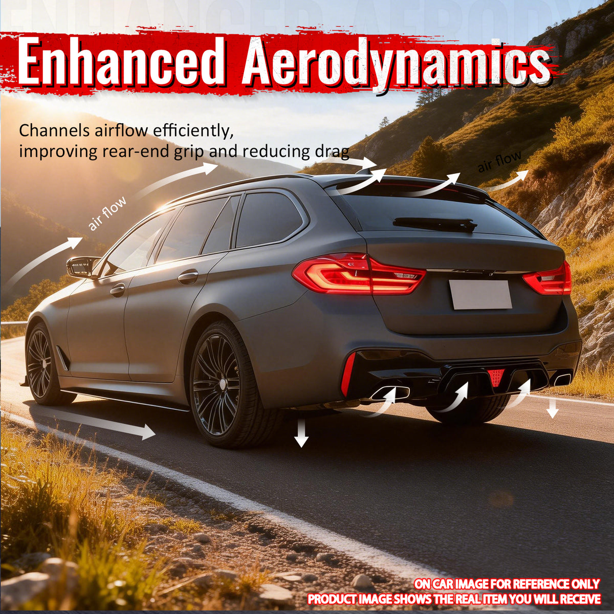 Fits 17-23 BMW G30 5 Series Carbon Fiber Print M5 CS Style Rear Diffuser w/ LED