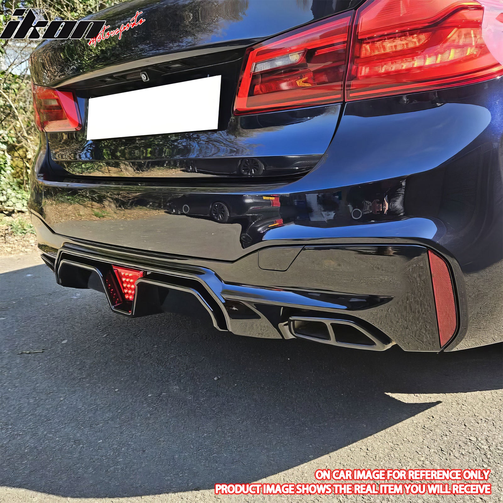Fits 17-23 BMW G30 5 Series Carbon Fiber Print M5 CS Style Rear Diffuser w/ LED