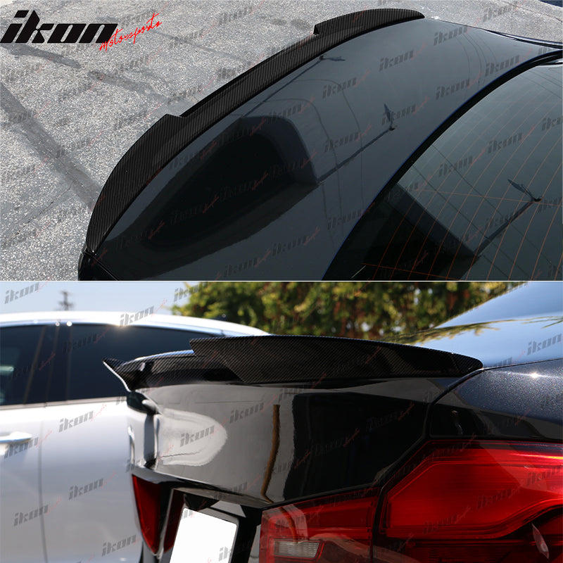 IKON MOTORSPRTS, Trunk Spoiler Compatible With 2017-2023 BMW G30 5-Series Sedan 4-Door, M4 Style Rear Deck Lid Wing Real Carbon Fiber Tail Boot Trim Lip