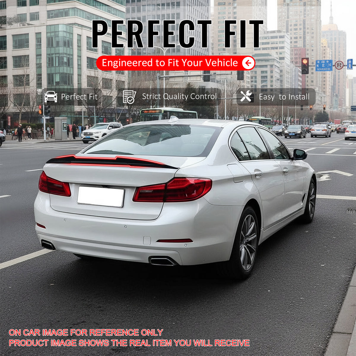 IKON MOTORSPORTS, Trunk Spoiler Compatible with 2017-2023 BMW G30 5-Series Sedan, 2018-2023 F90 M5 Sedan, PSM Style Dry Carbon Fiber Rear Trunk Lid Spoiler Wing Lip