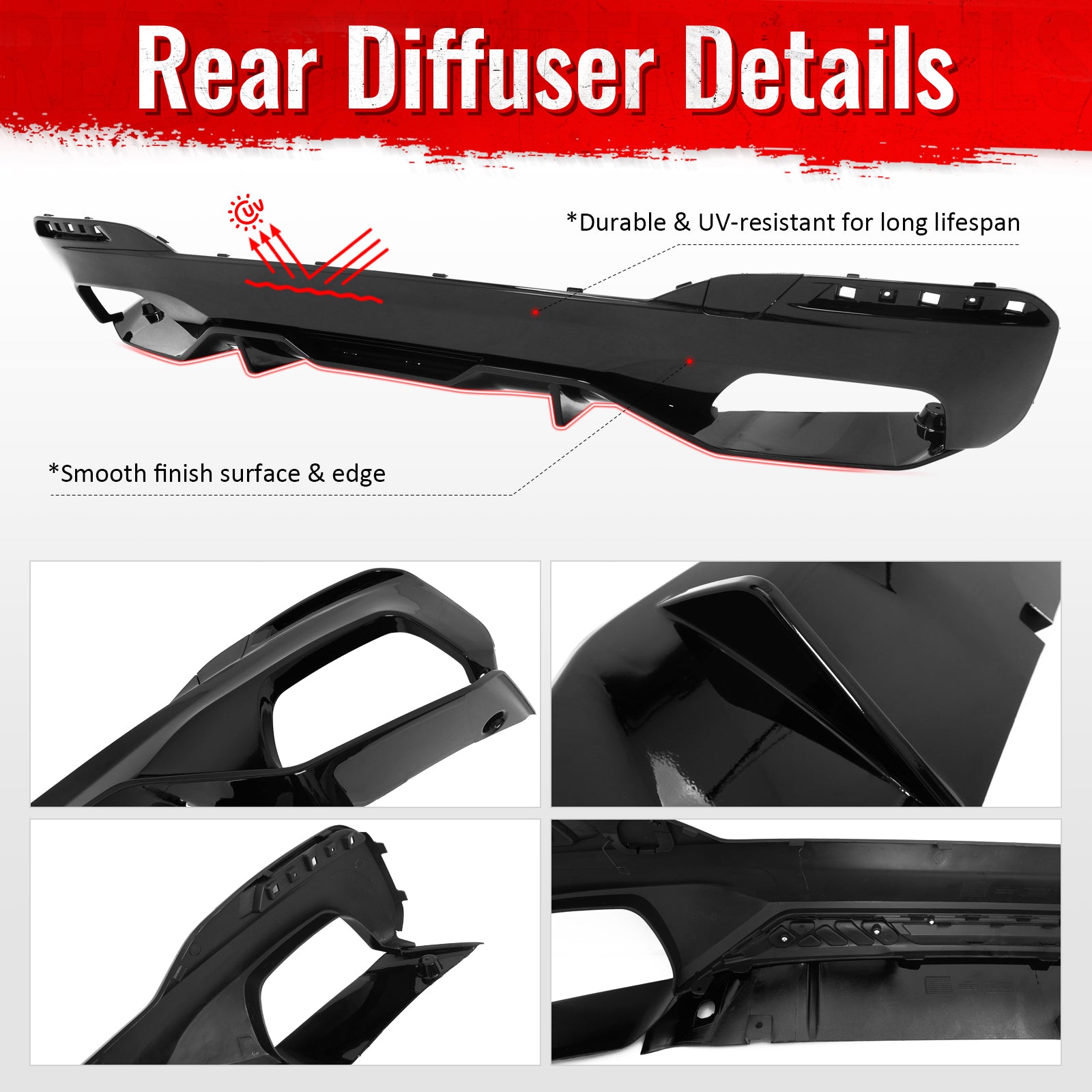 Fits 17-23 BMW G30 M550i M Sport Gloss Black Rear Diffuser M Performance Style