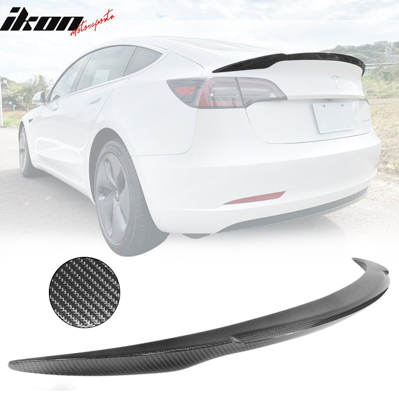 2017 - 2023 Tesla 3 Sedan 4 - Door V Black Trunk Spoiler CFCarbon Fiber (CF)Ikon Motorsports