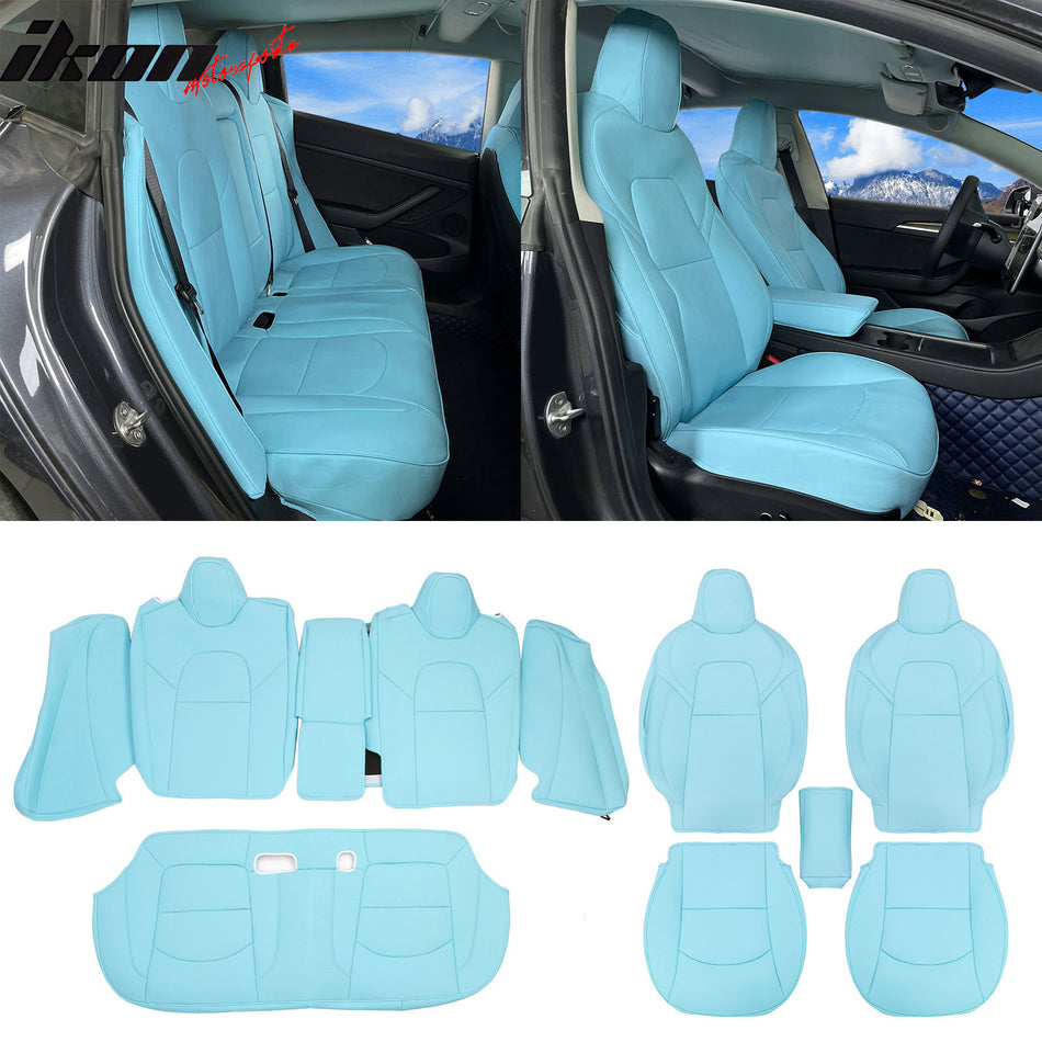 2017-2023 Tesla Model 3 Blue Front Rear 5-Seat Seat Cover 12PC Leather