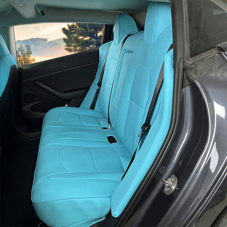 Fits 17-23 Tesla Model 3 5-Seat Seat Covers Blue Cushion Protector Leather 12PCS
