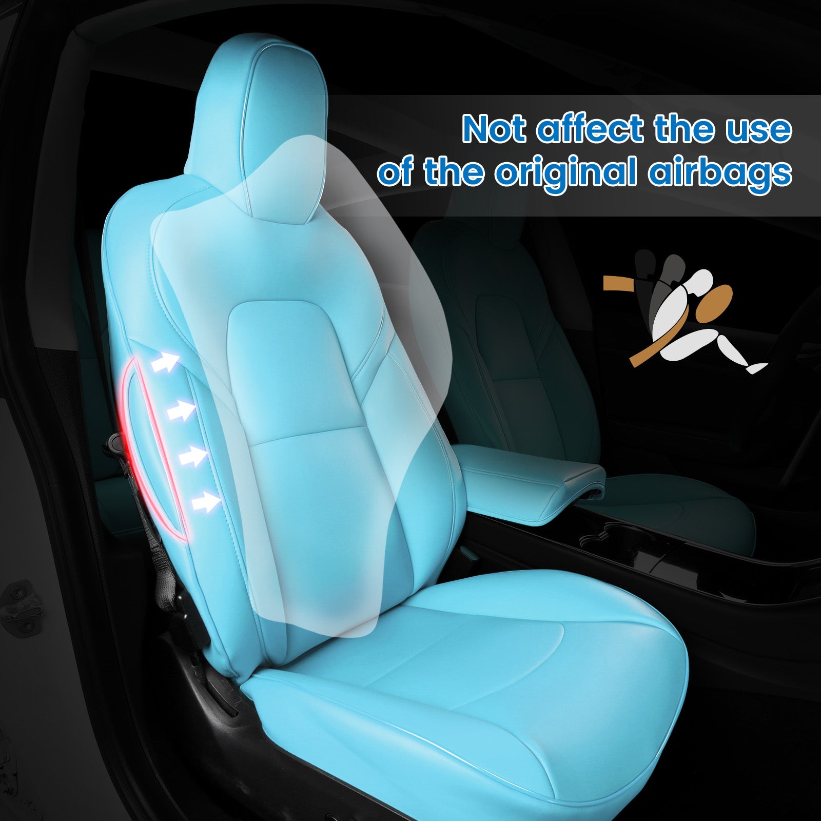 Fits 17-23 Tesla Model 3 5-Seat Seat Covers Blue Cushion Protector Leather 12PCS