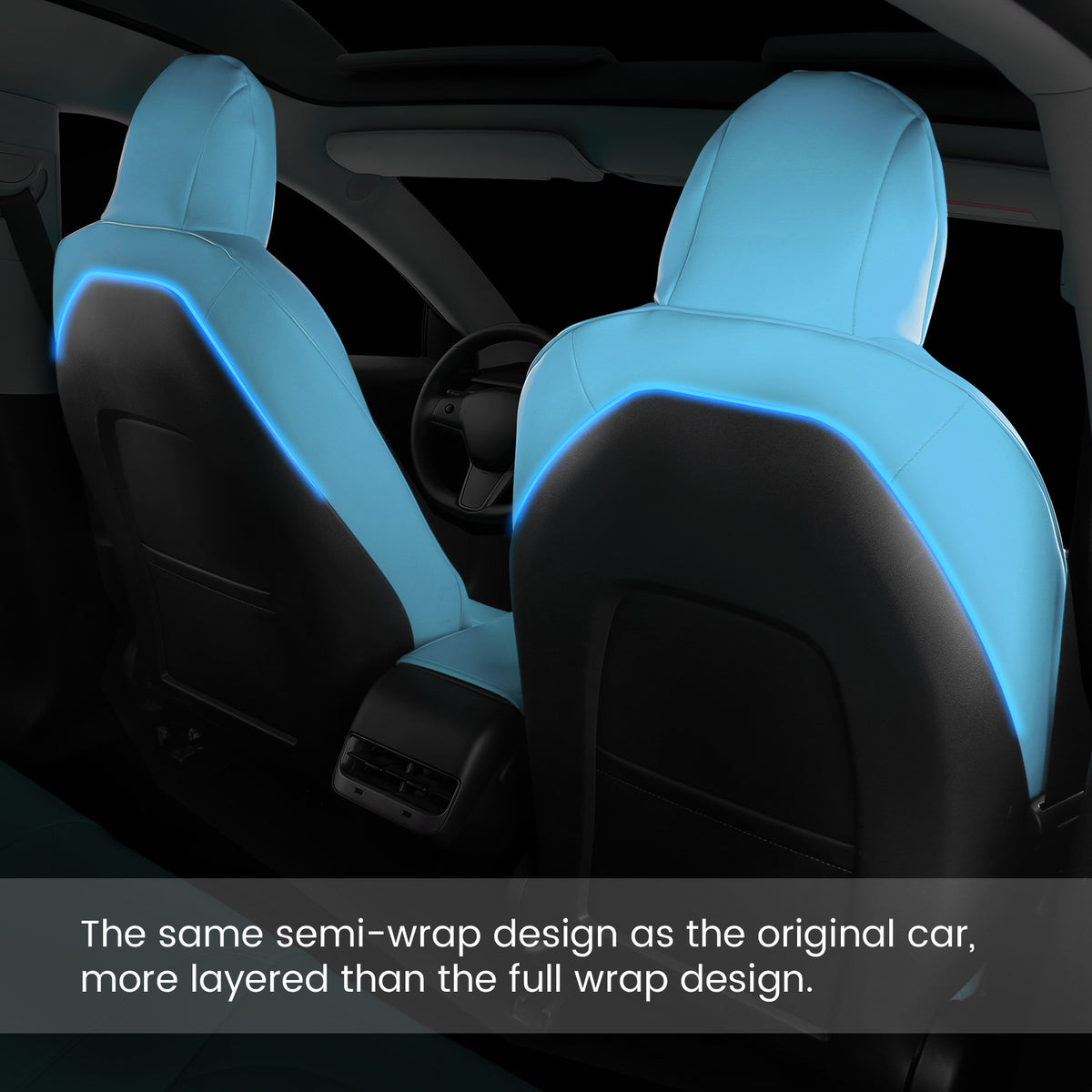 Fits 17-23 Tesla Model 3 5-Seat Seat Covers Blue Cushion Protector Leather 12PCS