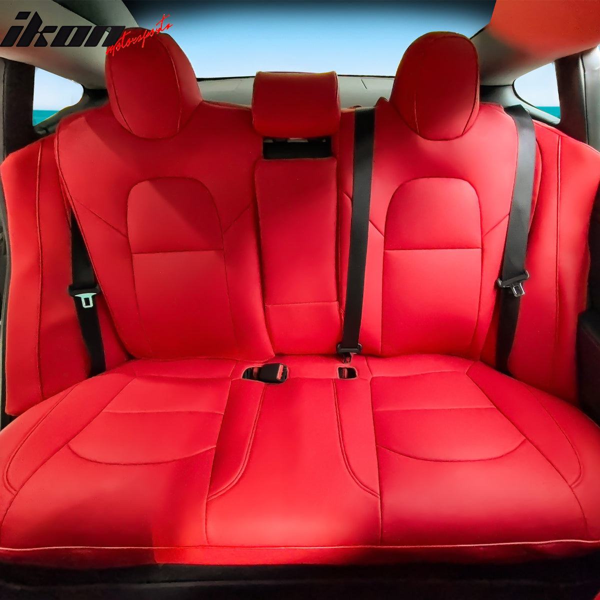 Fits 17-23 Tesla Model 3 5-Seat Seat Covers Red Cushion Protector Leather 12PCS