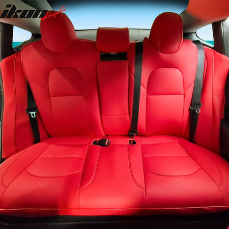 Fits 17-23 Tesla Model 3 5-Seat Seat Covers Red Cushion Protector Leather 12PCS