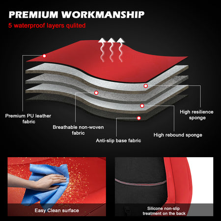 Fits 17-23 Tesla Model 3 5-Seat Seat Covers Red Cushion Protector Leather 12PCS