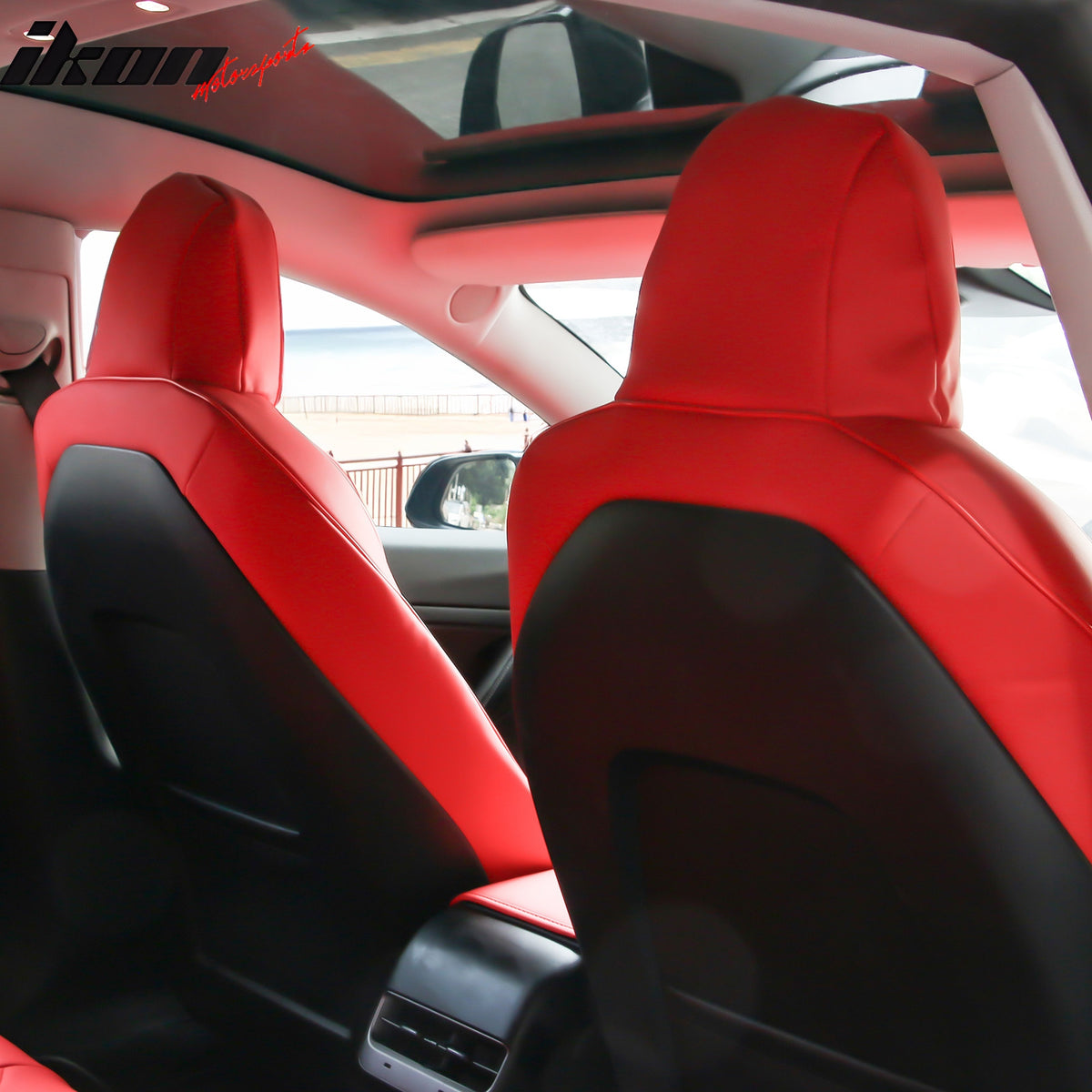 Fits 17-23 Tesla Model 3 5-Seat Seat Covers Red Cushion Protector Leather 12PCS