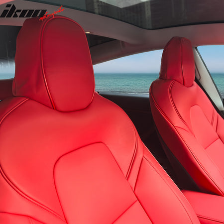 Fits 17-23 Tesla Model 3 5-Seat Seat Covers Red Cushion Protector Leather 12PCS