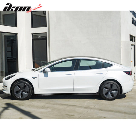 IKON MOTORSPORTS, Side Skirts Extension Compatible With 2017-2025 Tesla Model 3, V Style Painted Matte Black Rocker Panel Driver Passenger Side 6PC PP, 2018 2019 2020 2021 2022 2023 2024
