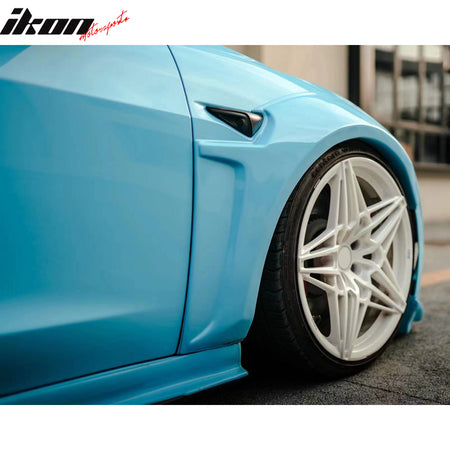 Fits 17-25 Tesla Model 3 IKON Style Fender Flares Sanded Wheel Cover 6PCS - ABS