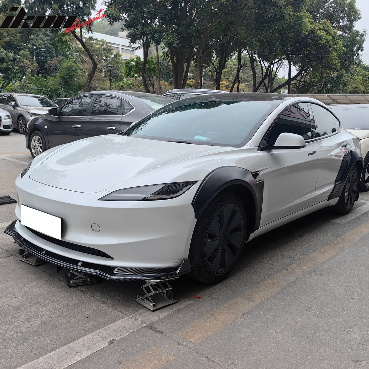 Fits 17-25 Tesla Model 3 IKON Style Fender Flares Sanded Wheel Cover 6PCS - ABS