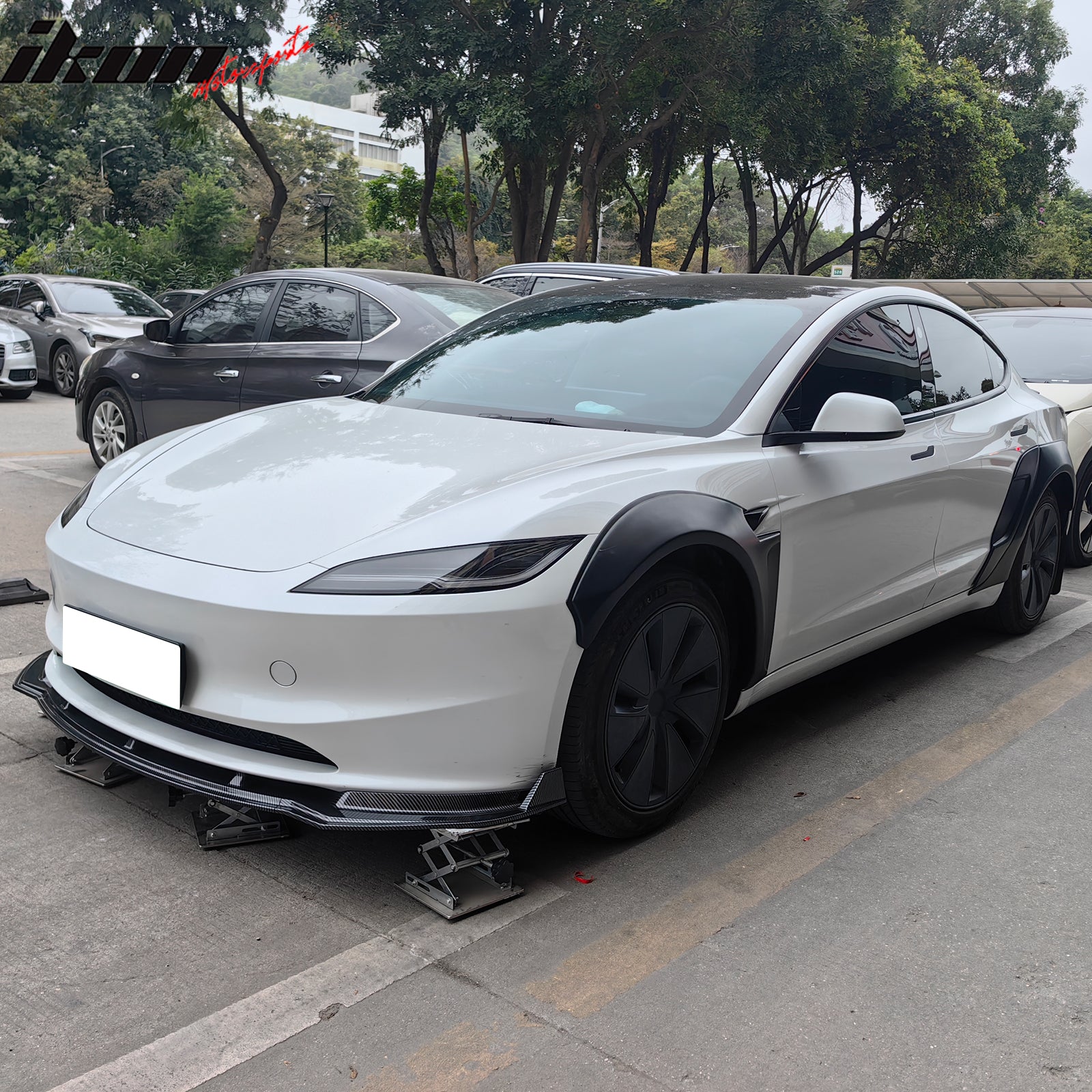 Fits 17-25 Tesla Model 3 IKON Style Fender Flares Sanded Wheel Cover 6PCS - ABS