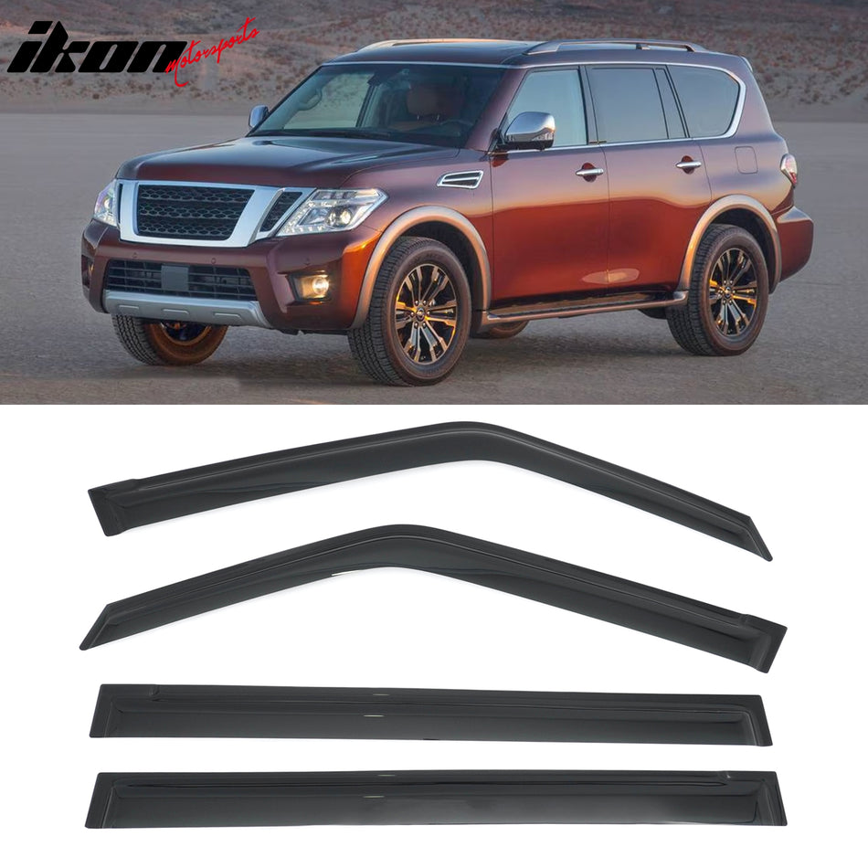 2017-2024 Nissan Armada Window Visors Smoke Acrylic Side Door Wind Rain Sun Deflectors Guard 4PCS Set