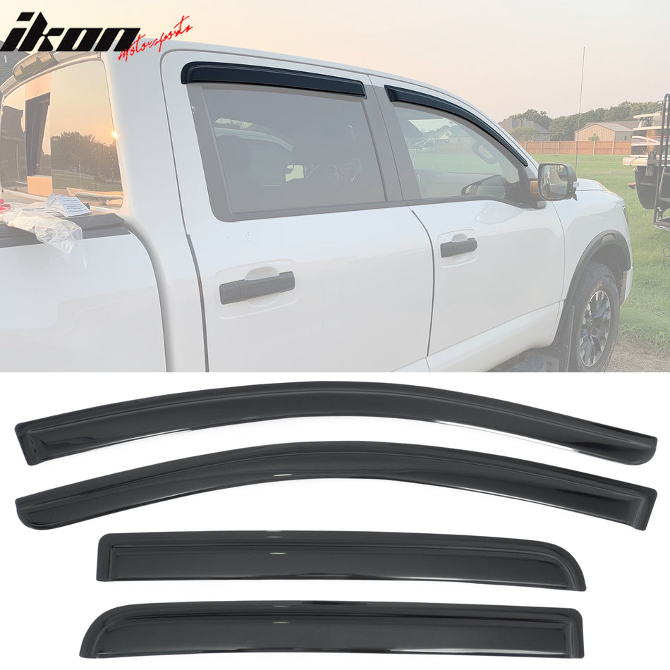 2017-2024 Nissan Titan& 2016-2024 Titan XD Crew Cab Window Visors Smoke Acrylic Rain Sun Deflectors Guard 4PCS Set