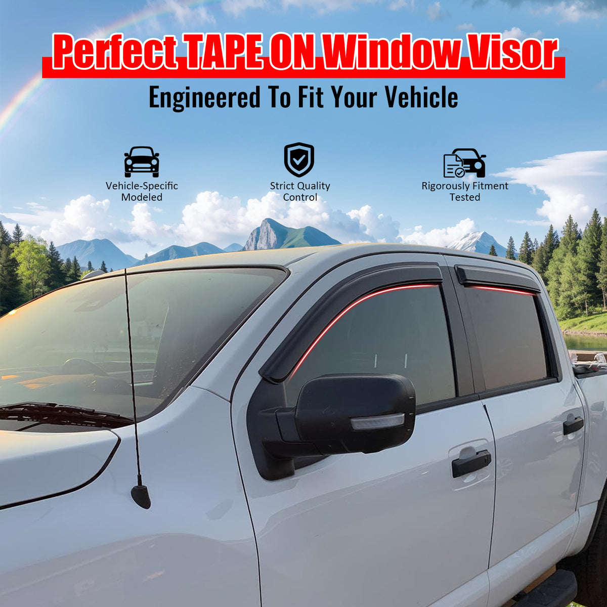 IKON MOTORSPORTS Tape on Window Visors Compatible with 2017-2024 Nissan Titan& 2016-2024 Titan XD Crew Cab, Slim Style Acrylic Smoke Rain Guards, Side Window Wind Deflectors 4PCS