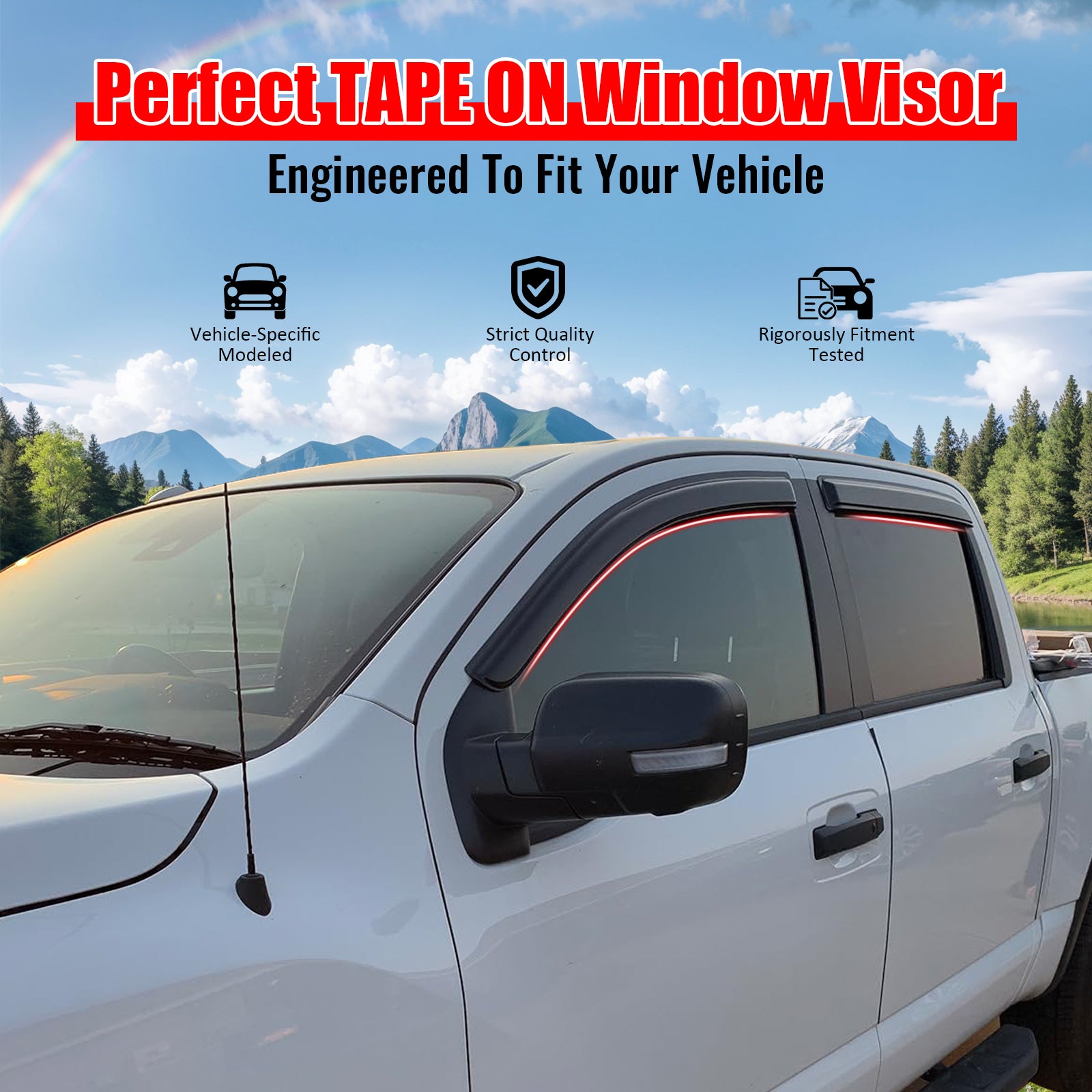 IKON MOTORSPORTS Tape on Window Visors Compatible with 2017-2024 Nissan Titan& 2016-2024 Titan XD Crew Cab, Slim Style Acrylic Smoke Rain Guards, Side Window Wind Deflectors 4PCS