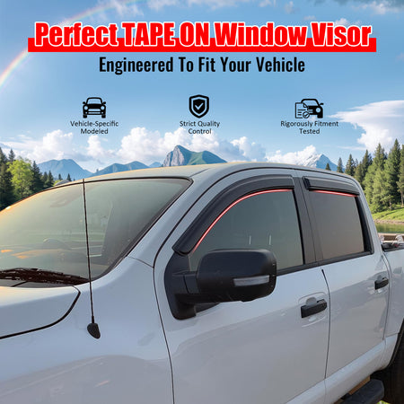 IKON MOTORSPORTS Tape on Window Visors Compatible with 2017-2024 Nissan Titan& 2016-2024 Titan XD Crew Cab, Slim Style Acrylic Smoke Rain Guards, Side Window Wind Deflectors 4PCS