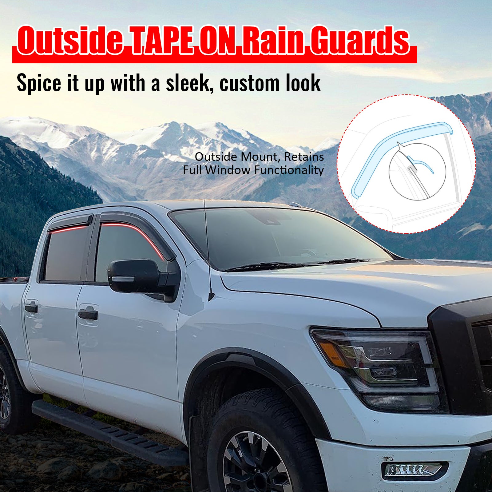 Fits 17-24 Nissan Titan& 16-24 Titan XD Crew Cab Window Visors Deflectors 4PCS